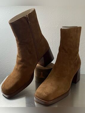 STEVE MADDEN NEW WOMENS LEATHER SUEDE BLOCK HEEL MID CALF ZIP UP BOOTS